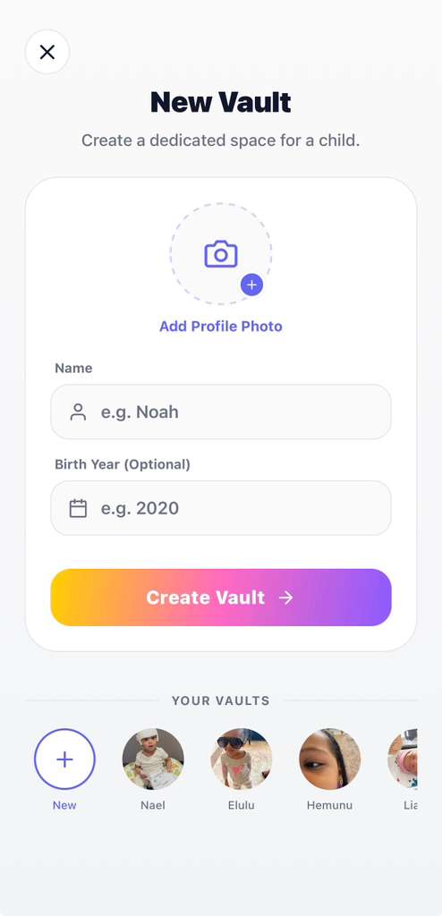 SiblingSync new vault creation screen
