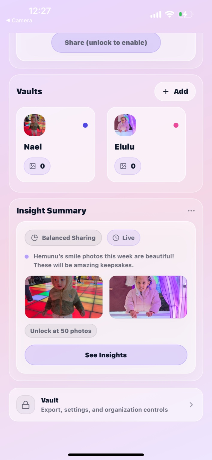 SiblingSync child vault detail screen